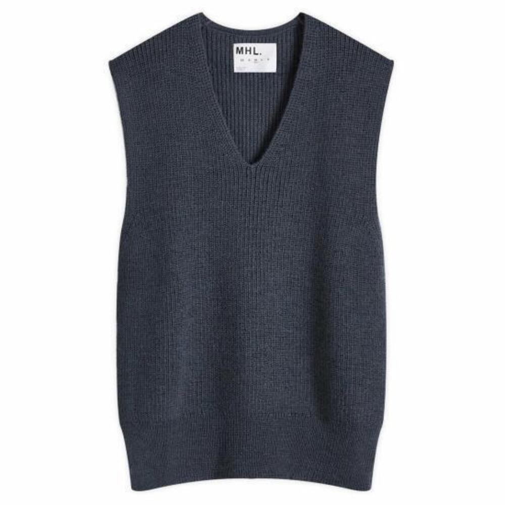 MARGARET HOWELL Textured Knit Vest With Deep V-Neckline And Ribbed Edges
